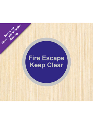Fire Escape Keep Clear 75mm Diameter Satin Silver Door Disc - DS040