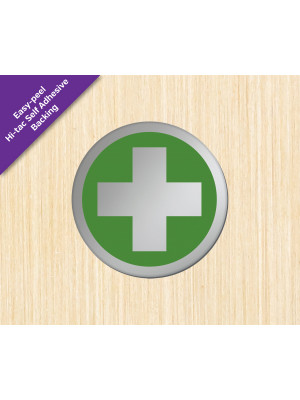 First Aid Symbol 75mm Diameter Satin Silver Door Disc - DS014