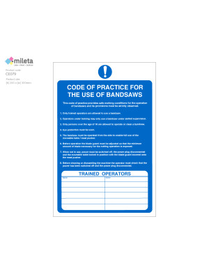 Code of Practice for the use of Bandsaws Catering safety notice