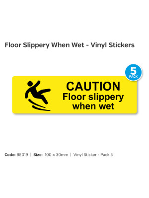 Caution Floor Slippery When Wet Self Adhesive Vinyl - Pack of 5 - BE019
