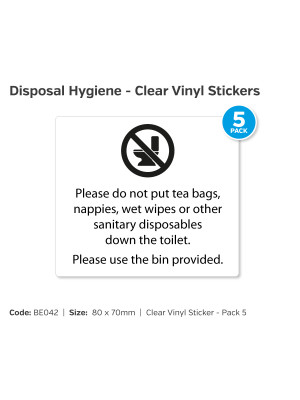Bathroom Disposal Hygiene Clear Self Adhesive Vinyl - Pack of 5 - BE042