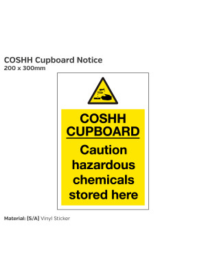 Caution hazardous chemicals stored in this cupboard notice
