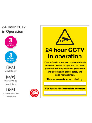 24 hour CCTV in operation controlled by. Write on notice.