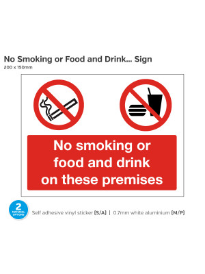 No Smoking or Food & Drink in These Premises Notice - 200 x 150mm