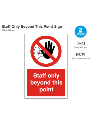 Staff Only Beyond This Point Notice - 200 x 300mm