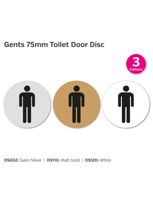 Gents 75mm Diameter Toilet Door Disc - Choice of Colours