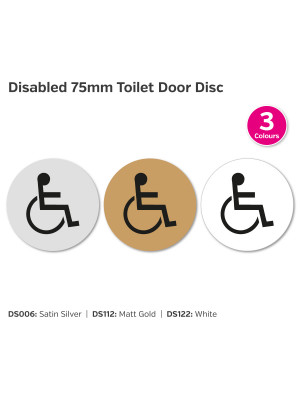 Disabled Symbol 75mm Diameter Toilet Door Disc -Choice of Colours