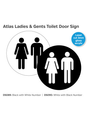 Atlas Ladies & Gents Toilet Door Sign - Choice of Colours