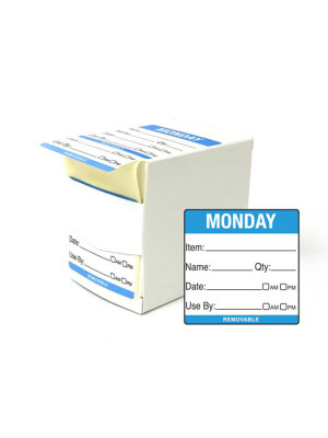 DY057 - 50mm Monday Food Preparation Rotation Label. 500 Per Roll (Boxed)