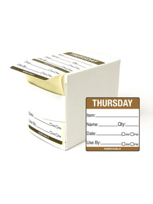 DY060 - 50mm Thursday Food Preparation Rotation Label. 500 Per Roll (Boxed)