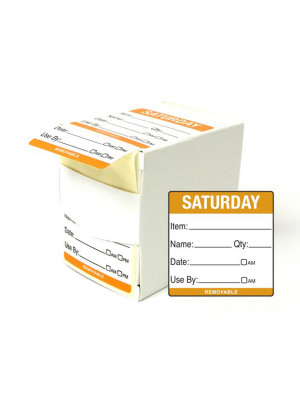 DY062 - 50mm Saturday Food Preparation Rotation Label. 500 Per Roll (Boxed)