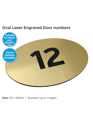 Laser Engraved Door Number - Oval - Choice of Colours