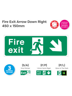 Fire Exit Man Arrow Down Right Sign