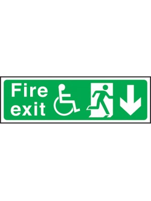 Disabled Fire Exit Arrow Down 150x450mm