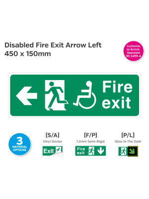 Disabled Fire Exit Arrow Left Sign - 440 x 150mm