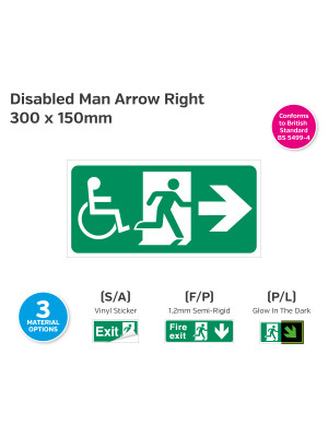 Disabled Exit Arrow Right Sign 300 x 150mm