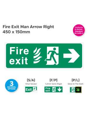Fire Exit Man Arrow Right for Hospitals 450 x 150mm