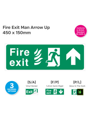 Fire Exit Man Arrow Up for Hospitals 450 x 150mm