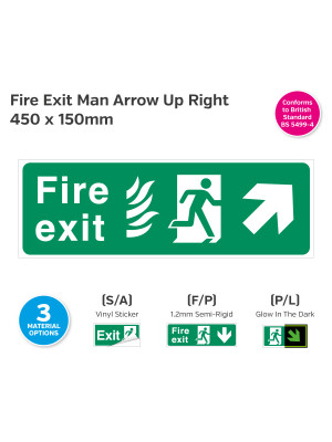 Fire Exit Man Arrow Up Right for Hospitals 450 x 150mm