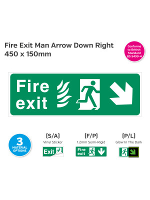Fire Exit Man Arrow Down Right for Hospitals 450 x 150mm