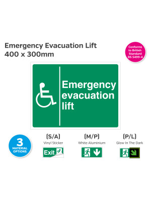 Emergency Evacuation Lift Notice 400 x 300mm