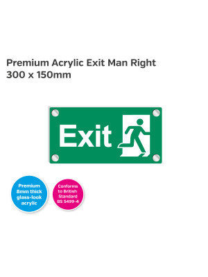 Premium Clear Acrylic Fire Exit Man Right Sign - 300 x 150mm