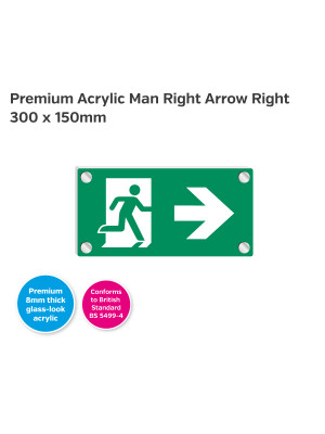 Premium Clear Acrylic Man Right Arrow Right Sign - 300 x 150mm