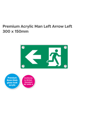 Premium Clear Acrylic Man Left Arrow Left Sign - 300 x 150mm