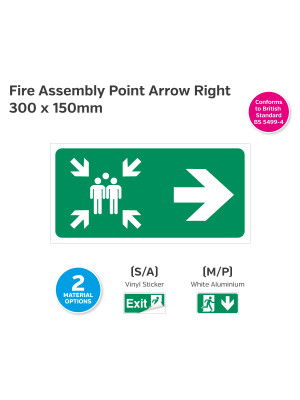 Fire Assembly Point Arrow Right Sign - 300 x 150mm