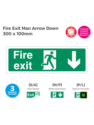 Fire Exit Man Arrow Down Sign