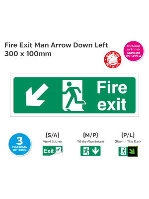 Fire Exit Man Arrow Down Left Sign