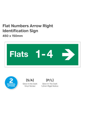 Flat Numbers Identification Sign Arrow Right - 450 x 150mm