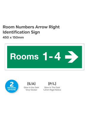 Room Numbers Identification Sign Arrow Right - 450 x 150mm