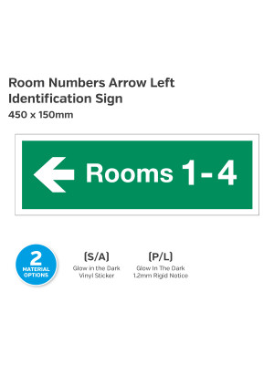 Room Numbers Identification Sign Arrow Left - 450 x 150mm