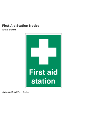 First Aid Station Notice - 100 x 150mm Vinyl Sticker