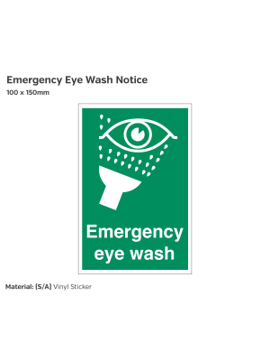 Emergency Eye Wash Notice - 100 x 150mm Vinyl Sticker