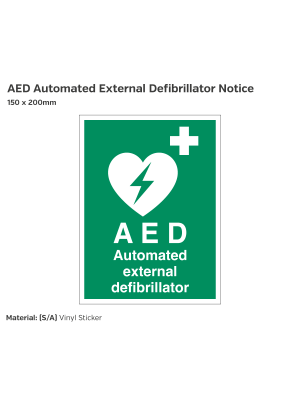 AED Automated External Defibrillator Notice - 150 x 200mm Vinyl Sticker