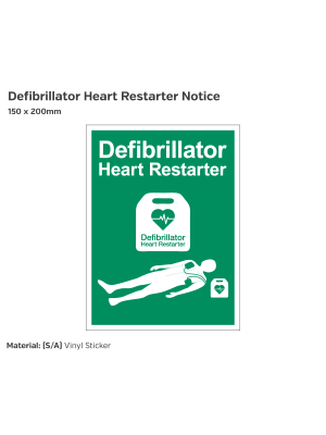 Defibrillator Heart Restarter Notice - 150 x 200mm Vinyl Sticker