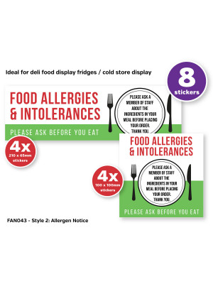 Food Allergy & Intolerances Allergy Awareness Sticker Pack contains 8 Self Adhesive Vinyl Stickers