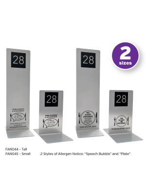 Brushed Silver Allergy Awareness Table Numbers. Suitable for Pubs, Cafes and Restaurants 