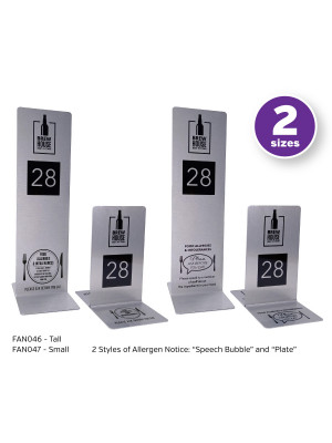Branded Brushed Silver Allergy Awareness Table Numbers. Suitable for Pubs, Cafes and Restaurants