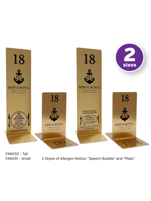 Branded Brushed Gold Allergy Awareness Table Numbers. Suitable for Pubs, Cafes and Restaurants