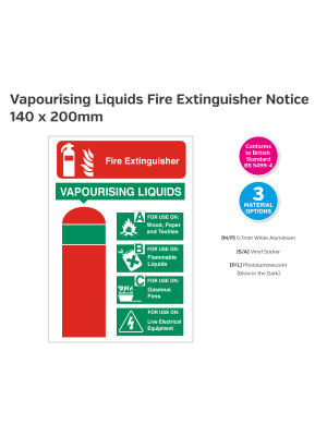 Vaporising Liquids Fire Extinguisher Equipment Sign - 140 x 200mm