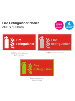 Fire Extinguisher Text & Symbol Sign - 200 x 100mm