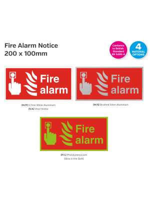 Fire Alarm Text & Symbol Sign - 200 x 100mm
