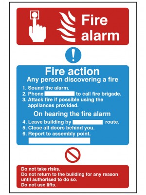 Dual Fire Alarm & Fire Action Safety Sign