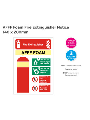 AFFF Fire Extinguisher Equipment Sign - 140 x 200mm