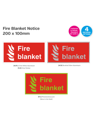 Fire Blanket Text & Symbol Sign - 200 x 100mm