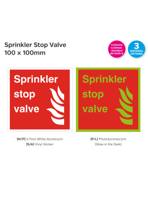 Sprinkler Stop Valve Sign - 100x100mm