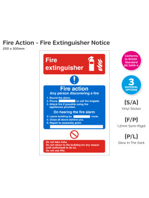 Dual Fire Extinguisher & Fire Action Notice - 200 x 300mm